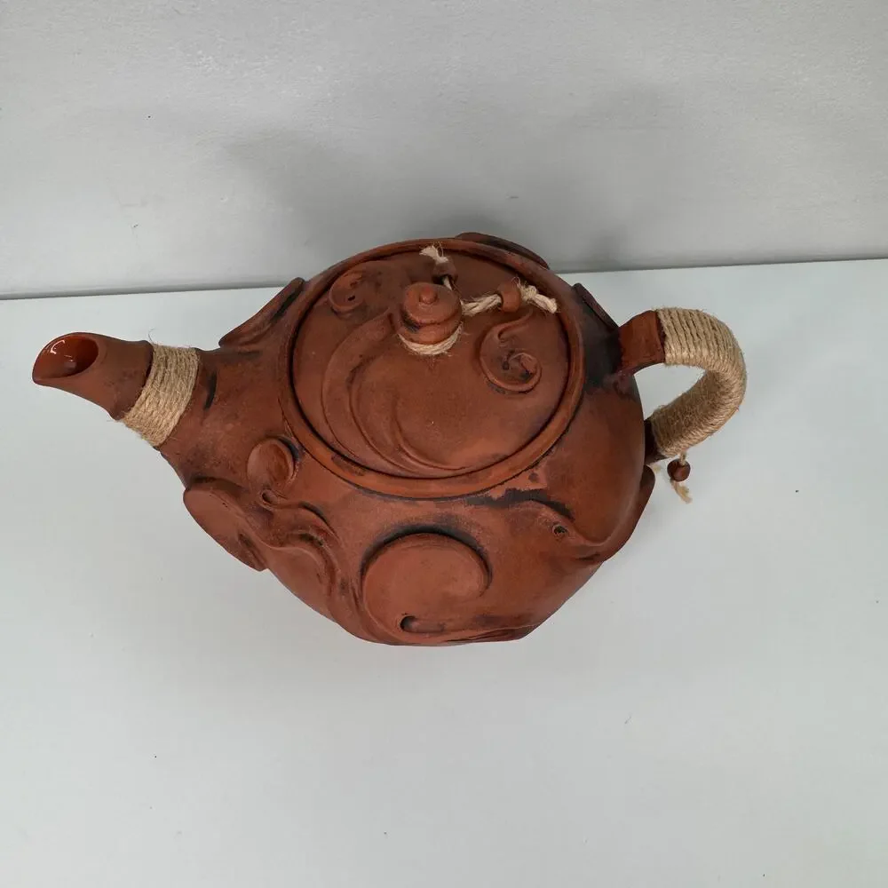 Doladu LOVE NEVER FAILS Brown Teapot Ceramic Rustic Pottery Handcrafted with Lid